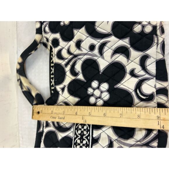 Vera Bradley 14x9" black white satchel quilted night/day purse 3" handle - Picture 5 of 7